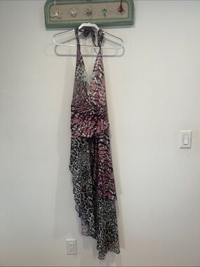 Dolls kill Y2K Paris Pink and Black Animal Print mesh Halter Maxi Dress medium